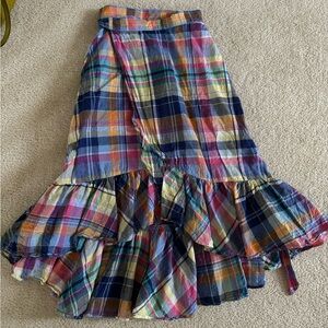 Ralph Lauren Multicolor Plaid Linen Wrap Skirt size 4